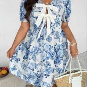 SHEIN Floral Midi Dress with Bow Accent